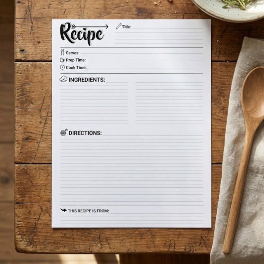 Minimalist Blank Recipe Pages / Paper Sheet Modern