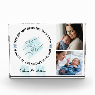 Minimalist Blau 1. Muttertags-Personalisiertes And Fotoblock