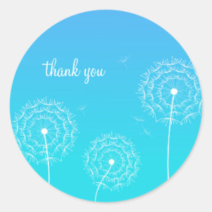 Minimalist Blau Weiße Löwenzahnblume Danke Runder Aufkleber
