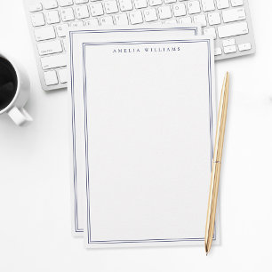 Minimalist Blaues Monogramm mit zwei Rändern Briefpapier