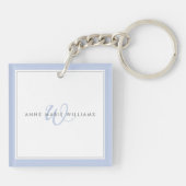 Minimalist Blaues Skript Zwei-Rahmen-Monogramm Schlüsselanhänger (Rückseite)
