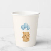 Minimalist Blue Balloon Bear Baby Shower Pappbecher (Rückseite)