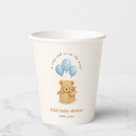 Minimalist Blue Balloon Bear Baby Shower Pappbecher