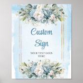 Minimalist Blue Botanical Gold Wedding Sign DIY Poster (Vorne)