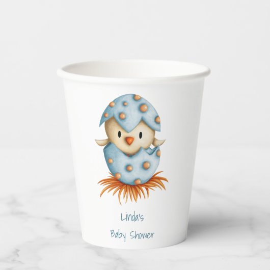 Minimalist Blue Boy Bird Hatching Baby Shower Pappbecher (Vorderseite)