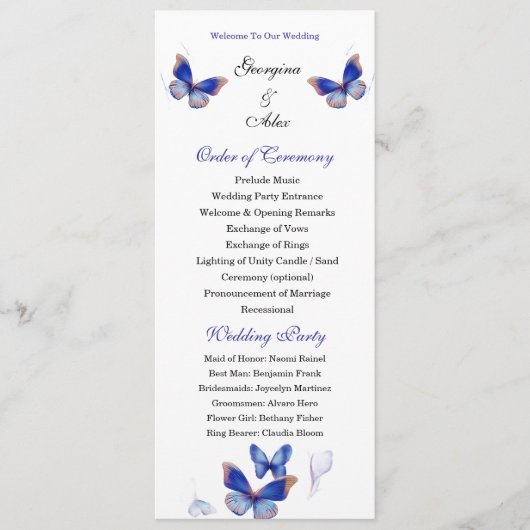 Minimalist Blue Editable Photo Wedding Program Programm (Vorderseite)