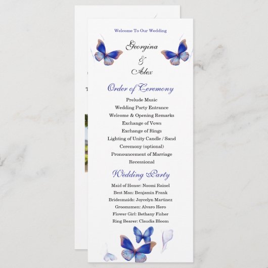 Minimalist Blue Editable Photo Wedding Program Programm (Vorne/Hinten)