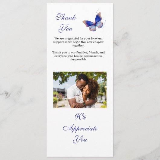 Minimalist Blue Editable Photo Wedding Program Programm (Rückseite)