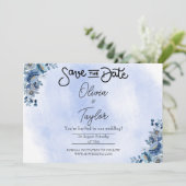 Minimalist Blue Floral Wedding Save the Date Einladung (Stehend Vorderseite)
