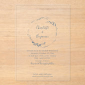 Minimalist Blue Floral Wreath Script Wedding Acryleinladungen (Vorderseite)