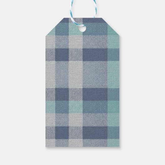 Minimalist Blue Gray Plaid Merry Christmas  Geschenkanhänger (Rückseite)