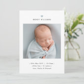 Minimalist Blue Heart Boy Birth Announcement Ankündigung (Stehend Vorderseite)