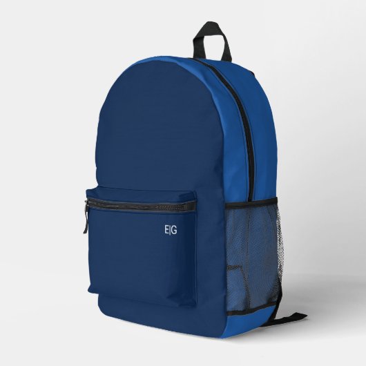 Minimalist Blue Monogram Bedruckter Rucksack (Rückseitige Ecke Rechts)