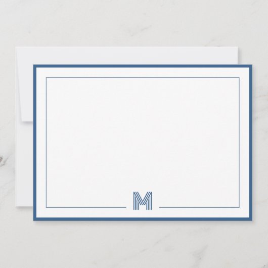 Minimalist Blue Monogram Double Border Stationery Mitteilungskarte (Vorderseite)