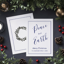 Minimalist|Blue Peace on Earth Christmas Card Einladung