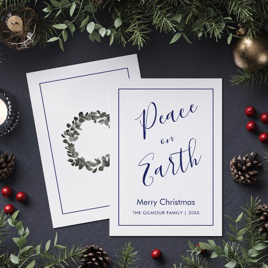 Minimalist|Blue Peace on Earth Christmas Card Einladung