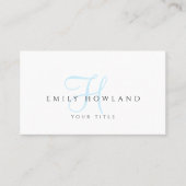 Minimalist Blue Script Monogramm Name Visitenkarte (Vorderseite)