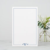 Minimalist Blue Three Letter Monogram Briefpapier (Stehend Vorderseite)