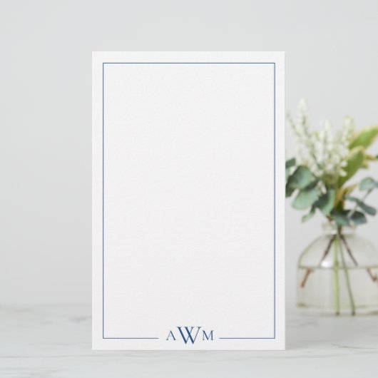 Minimalist Blue Three Letter Monogram Briefpapier (Stehend Vorderseite)