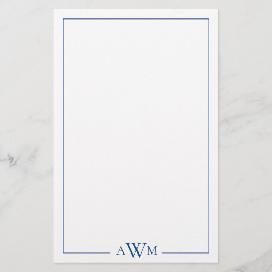 Minimalist Blue Three Letter Monogram Briefpapier (Vorderseite)