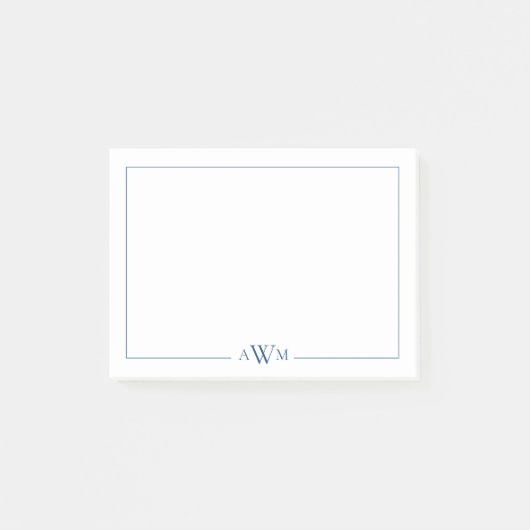 Minimalist Blue Three Letter Monogram Post-it Klebezettel (Vorderseite)