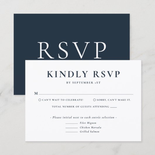 Minimalist Blue Wedding RSVP Card Karte (Vorne/Hinten)