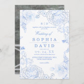 Minimalist Blue WildFlower Rustic Wedding  Einladung (Vorne/Hinten)