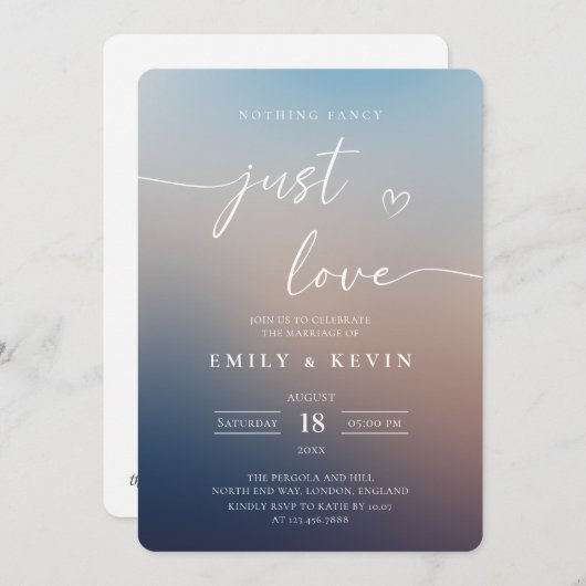 Minimalist Blurred Gradient Script Elegant Wedding Einladung (Vorne/Hinten)