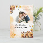 Minimalist Blush Floral Elegant Wedding Photo Einladung (Stehend Vorderseite)