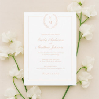 Minimalist Blush Laurel Wedding Invitation Einladung
