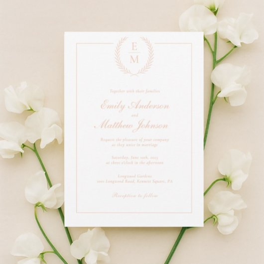 Minimalist Blush Laurel Wedding Invitation Einladung