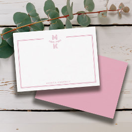 Minimalist Blush Pink Border Monogram Note Card Mitteilungskarte
