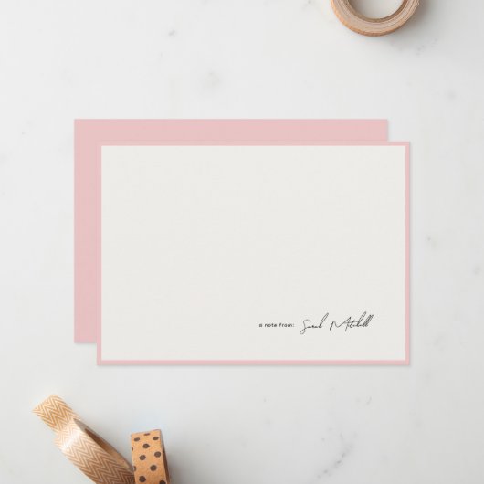 Minimalist Blush Pink Border Personalized Script Mitteilungskarte (Vorderseite/Rückseite Beispiel)