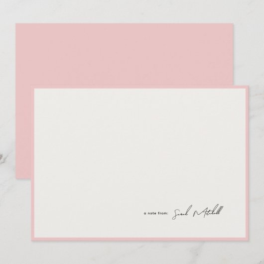 Minimalist Blush Pink Border Personalized Script Mitteilungskarte (Vorne/Hinten)