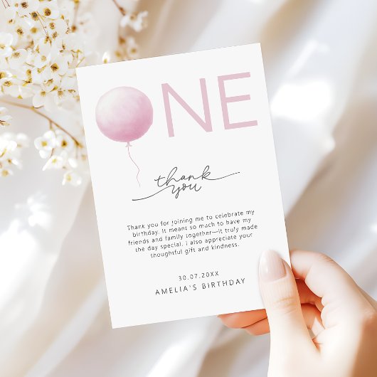 Minimalist Blush Pink Girls 1st Birthday Dankeskarte