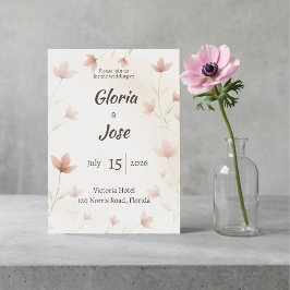 Minimalist Blush Pink Wildflower Wedding Einladung