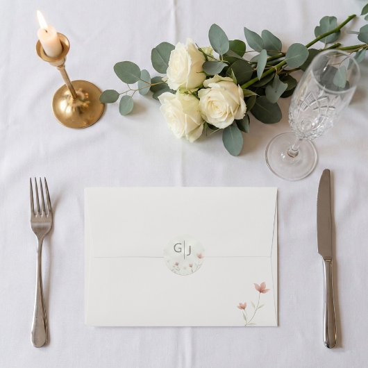 Minimalist Blush Pink Wildflower Wedding Envelope  Runder Aufkleber
