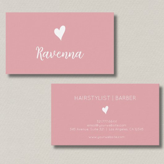 Minimalist Blush Rose White Heart Barber Name Visitenkarte