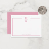 Minimalist Blush Two Border Monogram Note Card Mitteilungskarte (Vorderseite/Rückseite Beispiel)