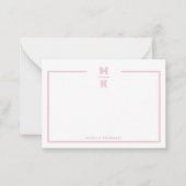 Minimalist Blush Two Border Monogram Note Card Mitteilungskarte (Vorderseite)