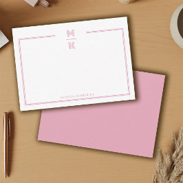 Minimalist Blush Two Border Monogram Note Card Mitteilungskarte