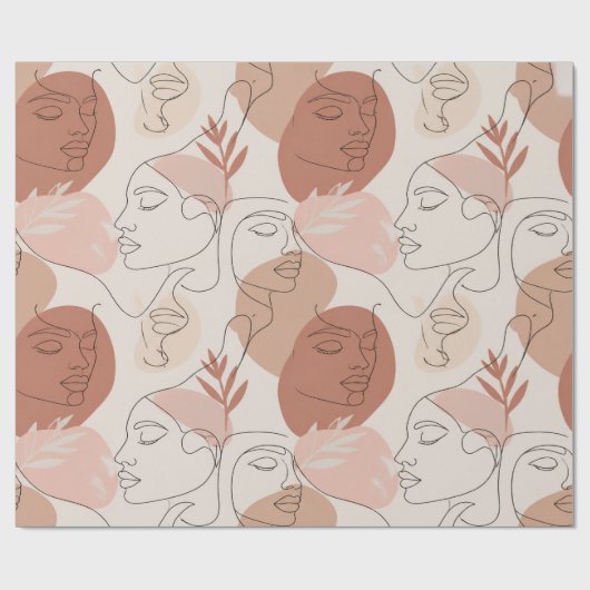 Minimalist Boho Abstract Gesicht Linien Kunst Verp Geschenkpapier (Flach)