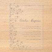 Minimalist Boho Black White Floral Art Wedding Acryleinladungen (Vorderseite)