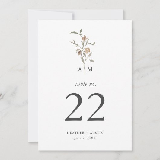 Minimalist Boho Botanicals Tischnummer (Vorderseite)