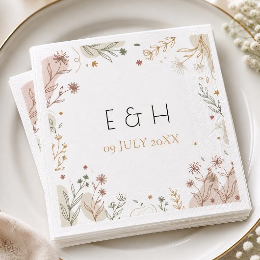 Minimalist Boho Botanische Wildblumen Initialen Serviette