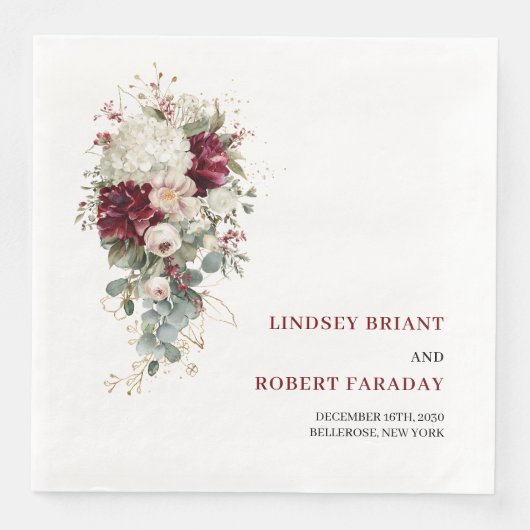 Minimalist Boho Burgundy Gold Rose Paper Napkins Serviette (Vorderseite)