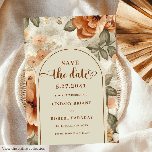 Minimalist Boho Burnt Orange Sage Save The Date Einladung