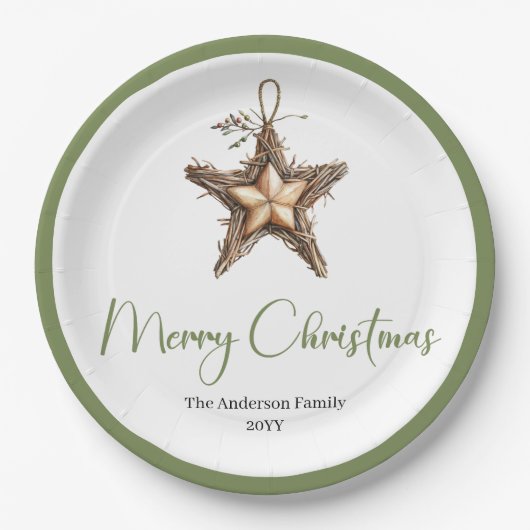 Minimalist Boho Christmas Bouquet in Botanical Pappteller (Vorderseite)