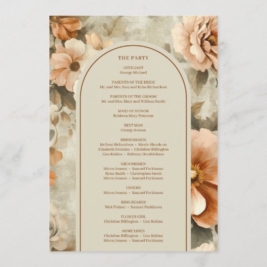 Minimalist Boho Copper Ivory Sage Floral Wedding  Programm (Rückseite)