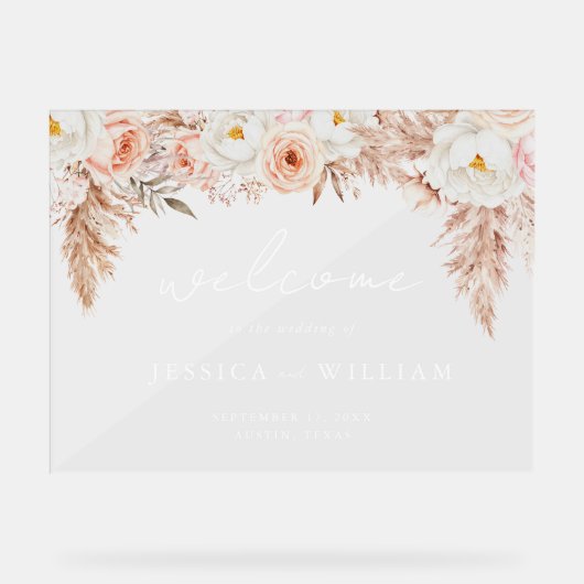 Minimalist Boho Fall Floral Wedding Welcome Acrylschild (Vorderseite)